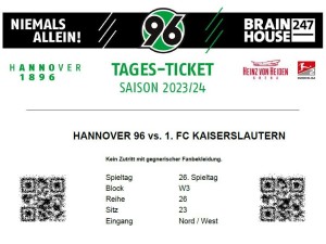 Eintrittskarte Hannover 96 : 1. FC Kaiserslautern